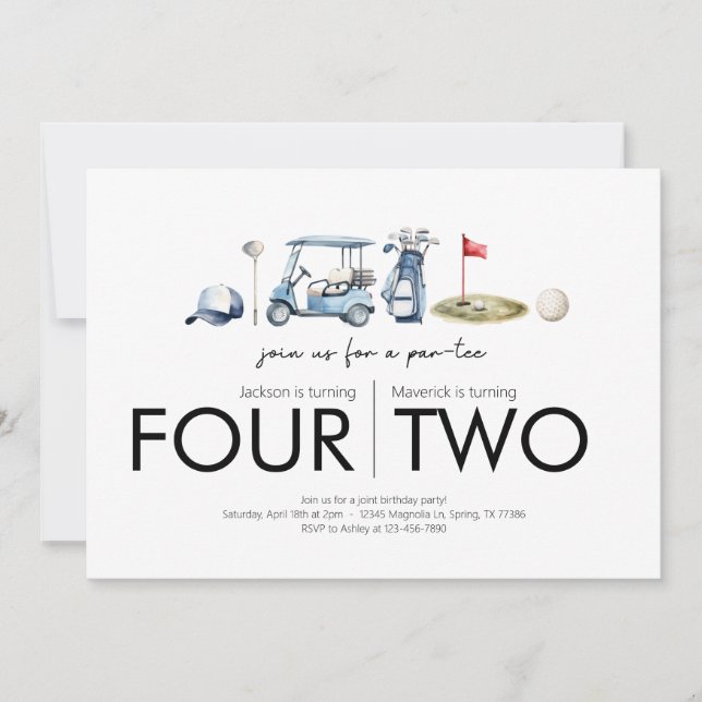 Invitation Fête d'anniversaire commune - Let's Par-tee - Golf (Devant)