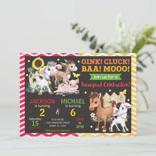 Invitation Fête d'anniversaire commune pour les animaux de la (Debout devant)