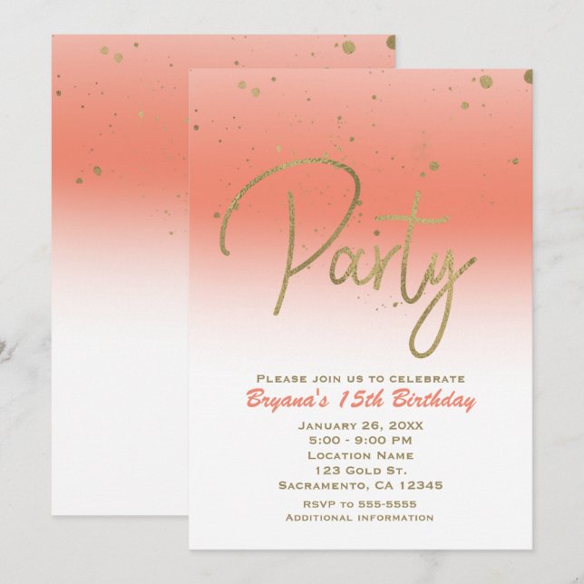 Invitation Fête d'anniversaire confetti moderne et glamour co (Devant / Derrière)