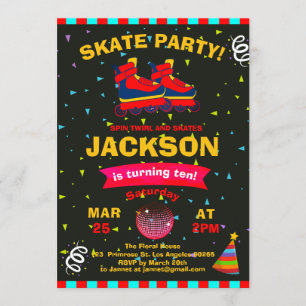 Invitation Fête d'anniversaire Confetti Roller Sking