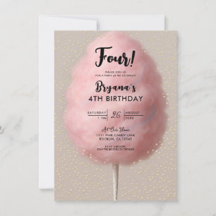 Invitation Fête d'anniversaire confettis or coton de sucre ro