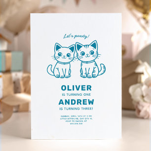 Invitation Fête d'anniversaire conjointe avec chatons de coul