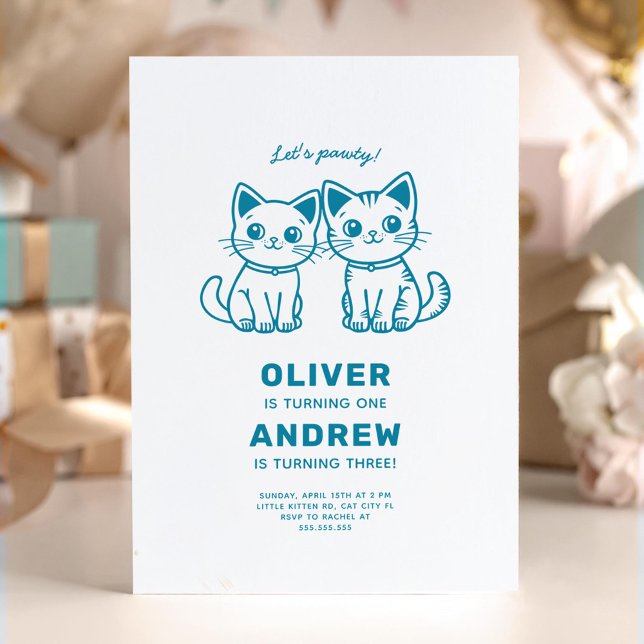 Invitation Fête d'anniversaire conjointe avec chatons de coul (Créateur téléchargé)