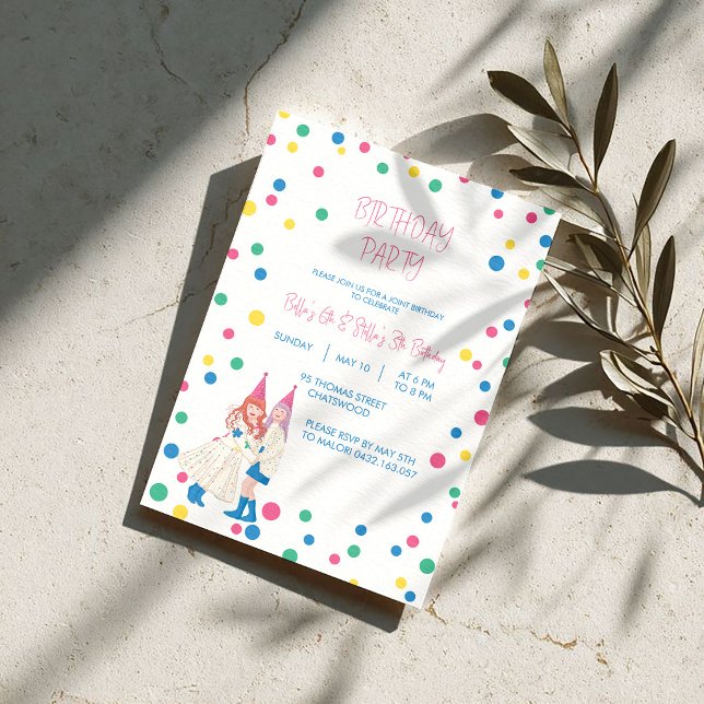 Invitation Fête d'anniversaire conjointe des sœurs Pastel (Créateur téléchargé)