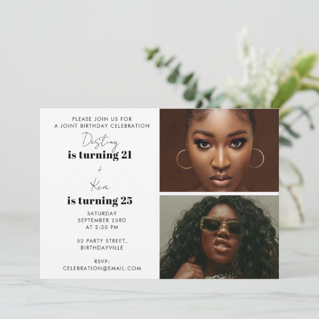 Invitation Fête d'anniversaire conjointe moderne avec double  (Debout devant)