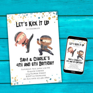 Invitation Fête d'anniversaire conjointe Ninja