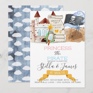 Invitation Fête d'anniversaire conjointe Princesse & Pirate