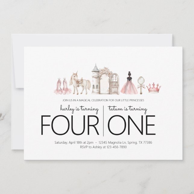 Invitation Fête d'anniversaire conjointe - Princesse Thème In (Devant)