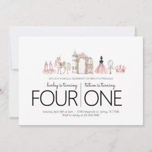 Invitation Fête d'anniversaire conjointe - Princesse Thème In