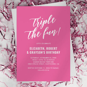 Invitation Fête d'anniversaire conjointe rose mignonne Triple