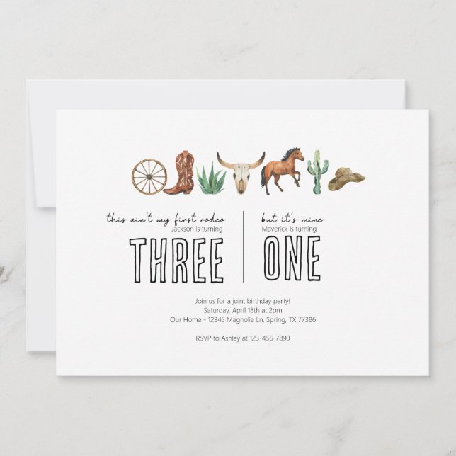 Invitation Fête d'anniversaire conjointe - Thème de rodéo occ (Devant)