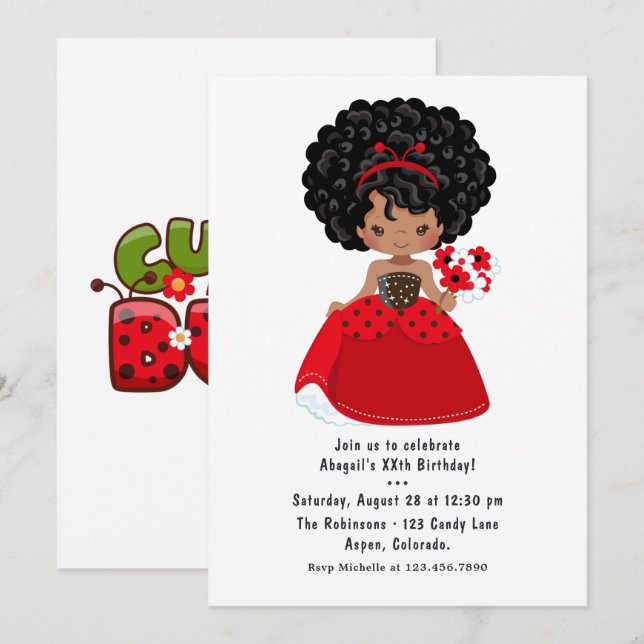 Invitation Fête d'anniversaire Conte de Fées Princesse Noire  (Devant / Derrière)