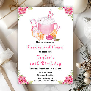 Invitation Fête d'anniversaire Cookies de Noël et Cacao Rose