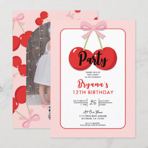Invitation Fête d'anniversaire Coquette Cerises Rouges avec R