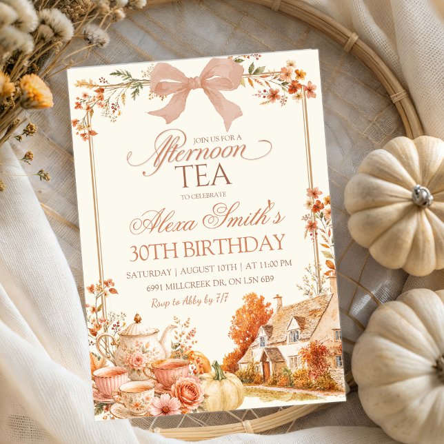 Invitation Fête d'anniversaire Coquette d'automne avec thé à  (Créateur téléchargé)