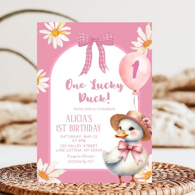 Invitation Fête d'anniversaire Coquette Fleur Rose Canard Cha (Créateur téléchargé)