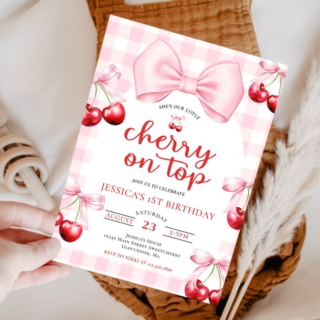 Invitation Fête d'anniversaire Coquette Rose Cerise Sur Le Ha (Créateur téléchargé)
