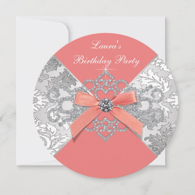 Invitation Fête d'anniversaire Corail Diamants Corail (Devant)