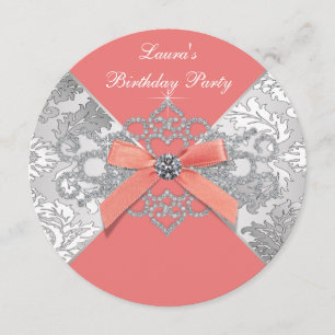 Invitation Fête d'anniversaire Corail Diamants Corail