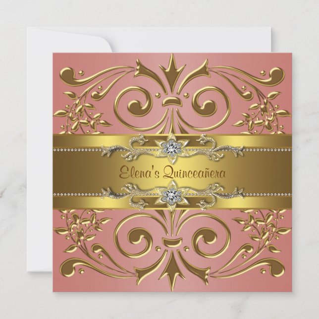 Invitation Fête d'anniversaire corail et or élégante (Devant)