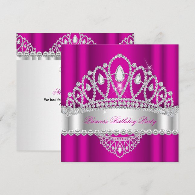 Invitation Fête d'anniversaire Couronne Diamant Rose Blanc Pr (Devant / Derrière)