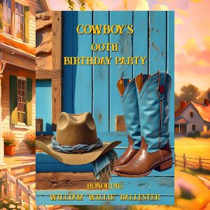 Invitation Fête d'anniversaire cow-boy Grange Bottes Chapeau