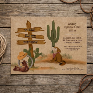 Invitation Fête d'anniversaire Cowboy Désert aquarelle Far We
