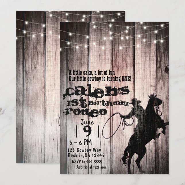 Invitation Fête d'anniversaire Cowboy Rustique Bois Grange Ca (Devant / Derrière)