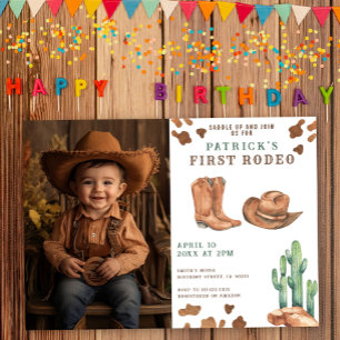 Invitation Fête d'anniversaire Cowboy Wild West 1ère Rodeo 
