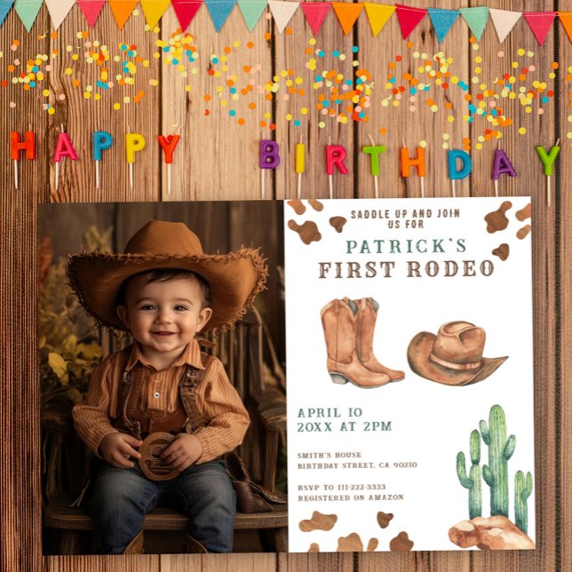 Invitation Fête d'anniversaire Cowboy Wild West 1ère Rodeo  (Créateur téléchargé)