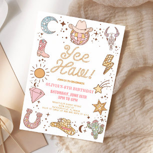 Invitation Fête d'anniversaire Cowgirl Disco Rétro