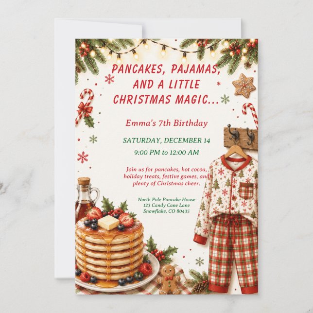 Invitation Fête d'anniversaire Crêpes de Noël & Pyjamas  (Devant)