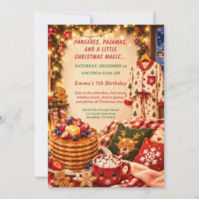 Invitation Fête d'anniversaire Crêpes de Noël & Pyjamas  (Devant)