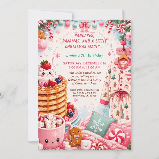 Invitation Fête d'anniversaire Crêpes de Noël & Pyjamas  (Devant)