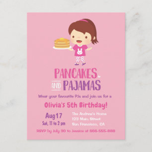 Invitation Fête d'anniversaire Crêpes et Fille en Pyjama
