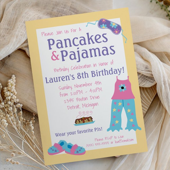 Invitation Fête d'anniversaire Crêpes et Pyjamas (Créateur téléchargé)