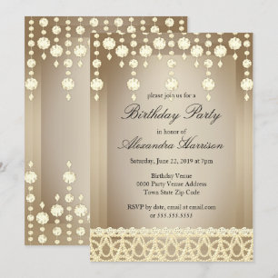 Invitation Fête d'anniversaire Cristal Beige Diamant Sépia
