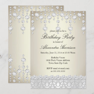 Invitation Fête d'anniversaire Cristal joli Argent Diamant Sé
