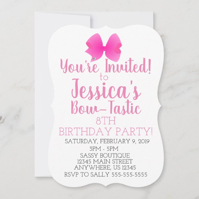 Invitation Fête d'Anniversaire Cute Big Pink Bow Bow Tastic (Devant)
