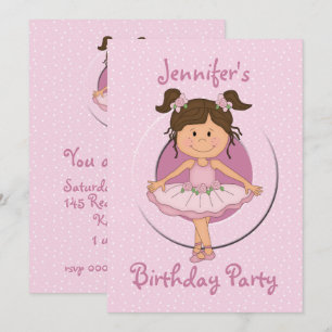 Invitation Fête d'anniversaire Cute Pink Ballerina
