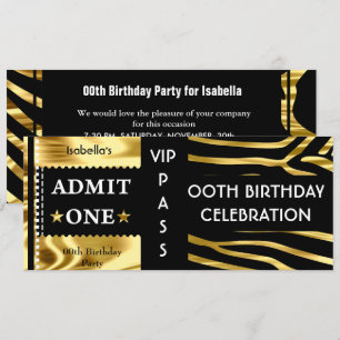 Invitation Fête d'anniversaire d'admission Zèbre Or Noir