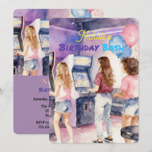 Invitation Fête d'anniversaire d'adolescente néon aquarelle à