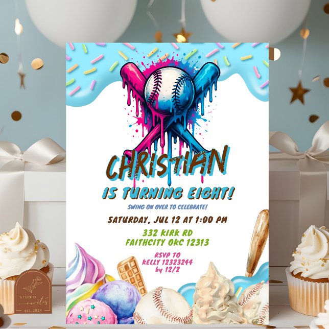 Invitation Fête d'anniversaire d'adolescents avec glace au ba (Créateur téléchargé)