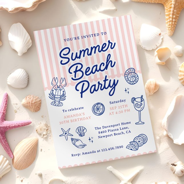 Invitation Fête d'anniversaire d'adulte sur la plage d'été (Créateur téléchargé)