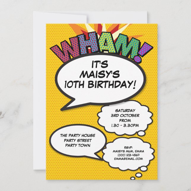 Invitation Fête d'anniversaire d'âge moderne Fun WHAM (Devant)