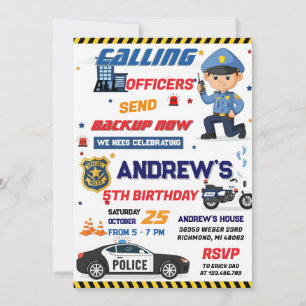 Invitation Fête d'anniversaire d'agent de police moderne pers