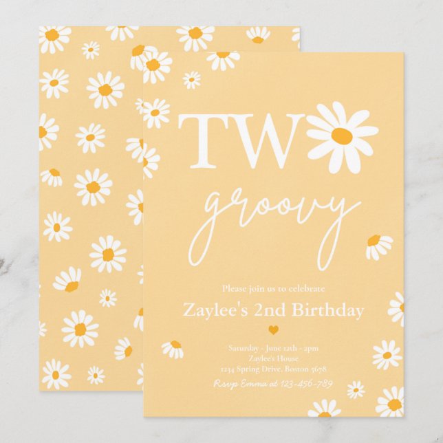Invitation Fête d'anniversaire Daisy Bohmian Deux Anniversair (Devant / Derrière)