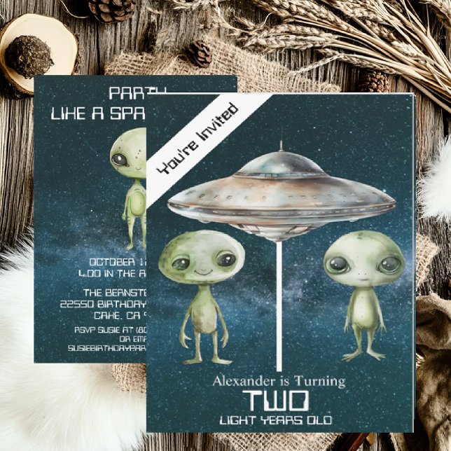 Invitation Fête d'anniversaire d'alien de l'espace extra-atmo (Créateur téléchargé)