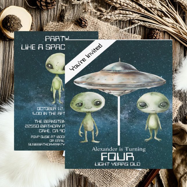 Invitation Fête d'anniversaire d'alien de l'espace extra-atmo (Créateur téléchargé)