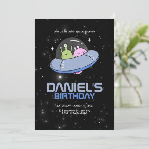 Invitation fête d'anniversaire d'alien de OVNI anniversaire d